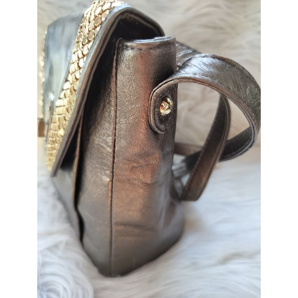 5446) Elliot Luca Rojo Flap Crossbody Shoulder Bag Metallic Bronze Mesh Accent - Picture 4 of 9